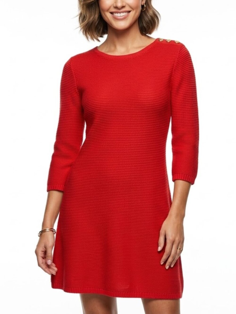 H&M Old Money Nautical Red Knit Dress with Gold Shoulder Buttons M